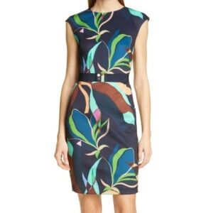 Ted Baker Floral Sleeveless Dress Size 4/6 Green Stretch Comfortable